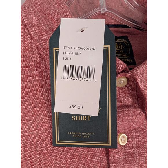 Jachs Shirt Mens Large Red Heritage Chambray Noho Short Sleeve Button-Down NWT - Picture 8 of 10